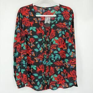 Women's Torrid NWT Floral Button Front Blouse Black Multi Woven Top 00/M